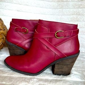Lucky Brand Red Raspberry Leather Booties 9